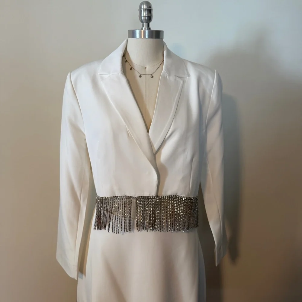 Gianni Bini White Rhinestone Fringe Two Piece Set - Picture 3 of 14